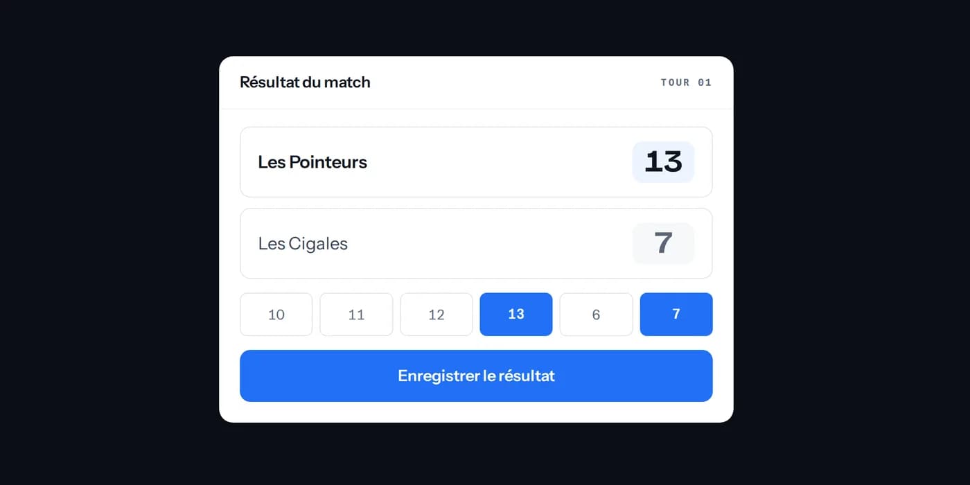 Saisie du résultat d'un match, avec correction possible des scores