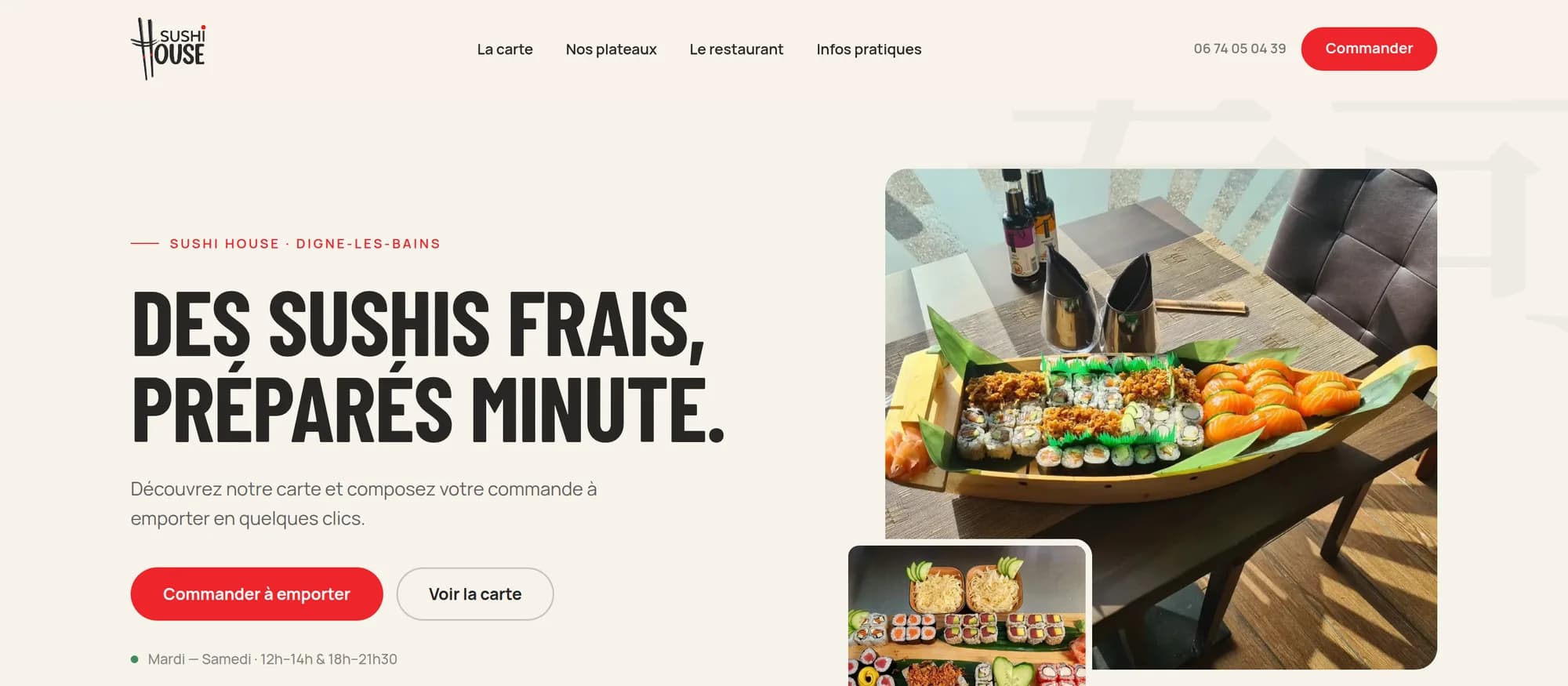 Capture d'écran de l'application de commande Sushi House